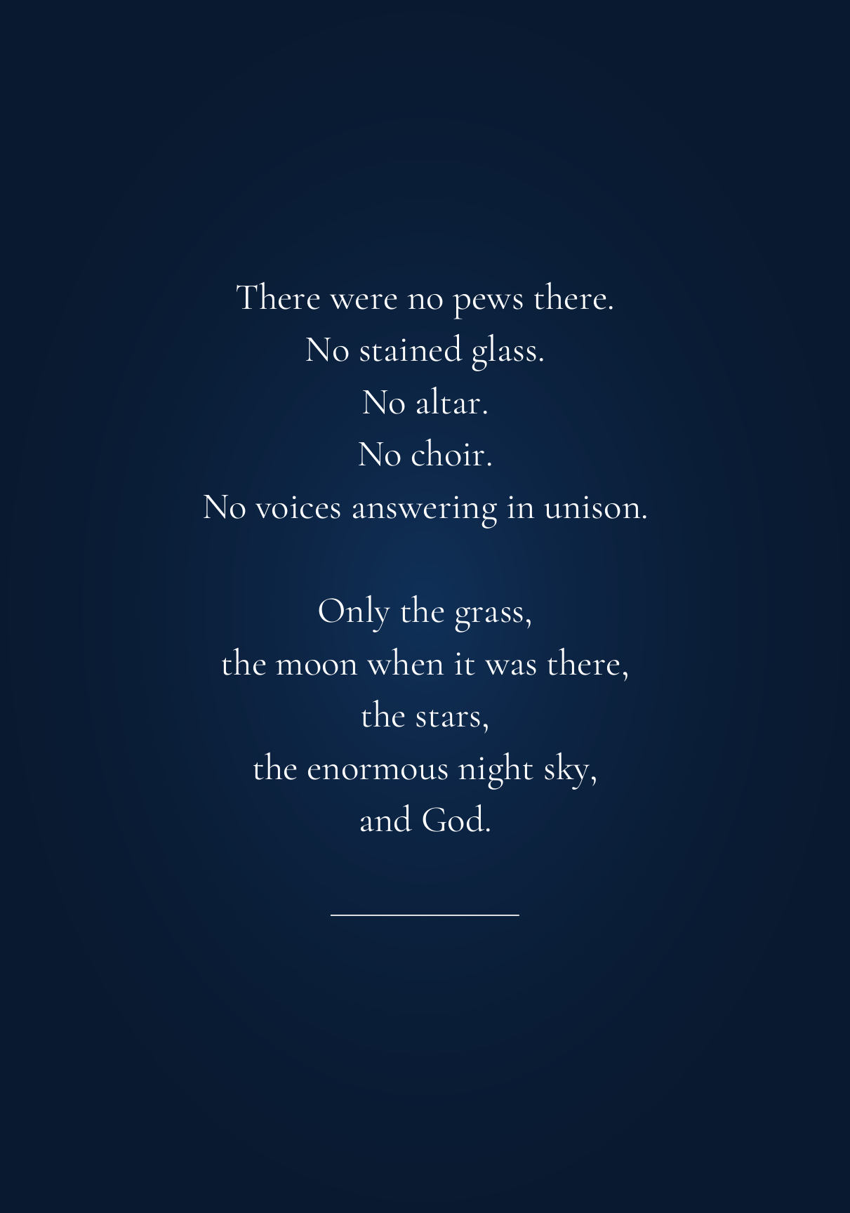 Page 53: original passage about the moon, the stars, the enormous night sky, and God.